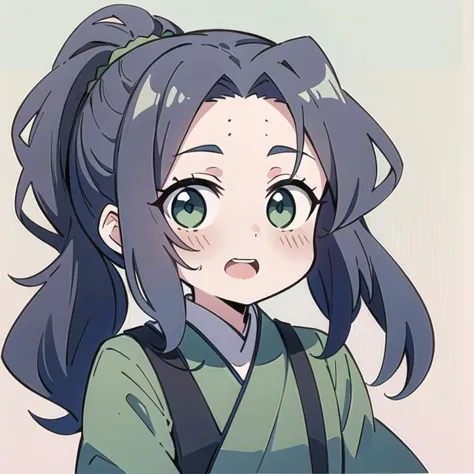 anime girl with long hair and green eyes looking at something