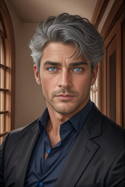 <lora:Aiden_Baxter_Sr_GV:1> handsome man, Daddy, black and grey hair, blue eyes, portrait