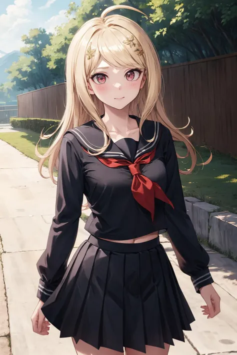 anime girl in a short skirt and a black shirt with a red bow