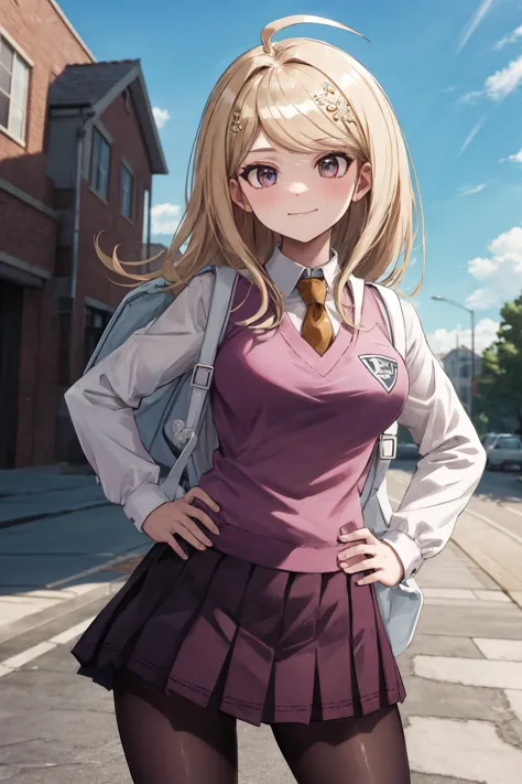 anime girl in a school uniform posing for a picture