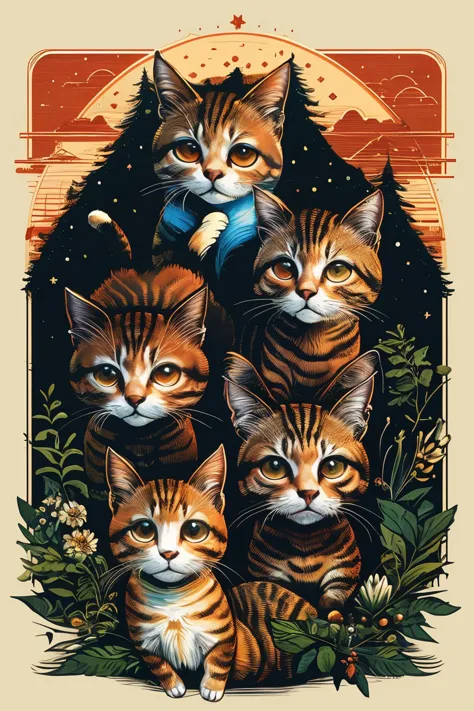 masterpiece,best quality,<lora:tbh160-:0.8>,illustration,style of Dan Mumford, cute Abyssinian cat