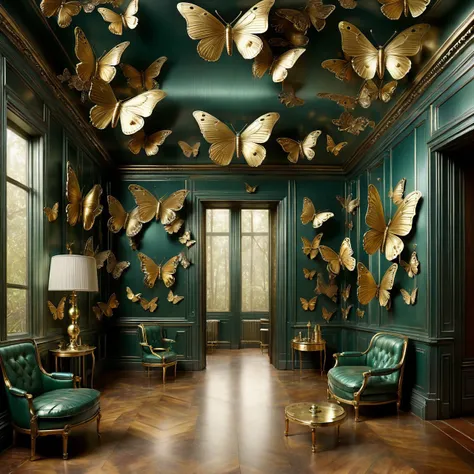 a close up of a room with a lot of butterflies on the ceiling