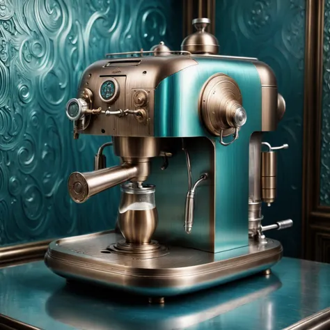 a close up of a coffee machine on a table in a room