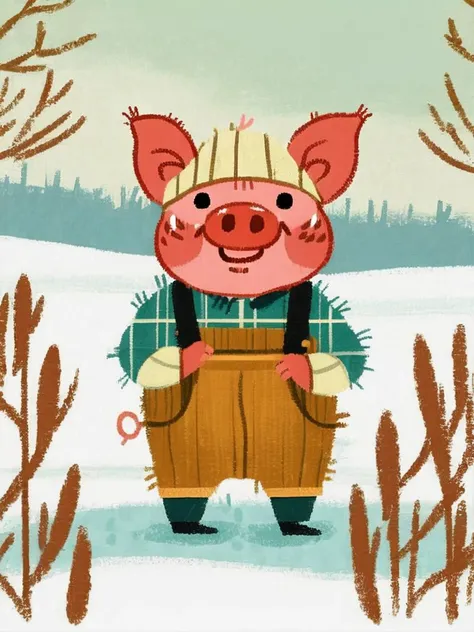 illustration of a pig in a hat holding a barrel of hay