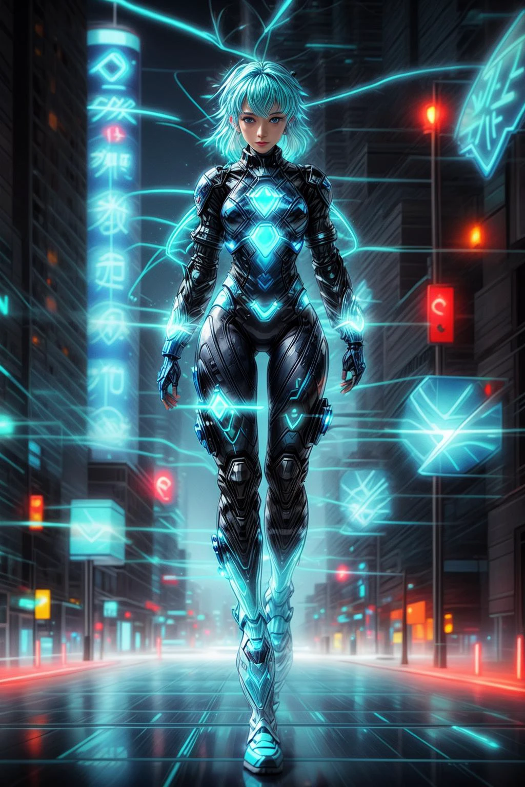 (BlueEnergyWorld:0.9) 1woman cyber walking city details