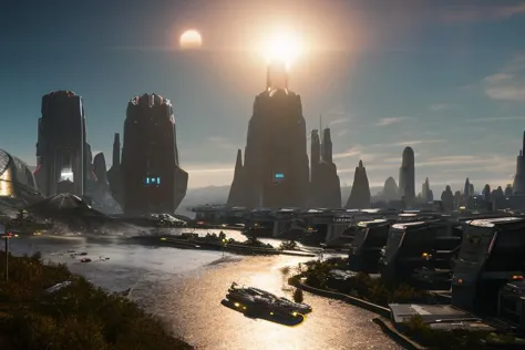 star citizen, landscape of a futuristic sci fi city, sci fi, ultra realistic, high resolution, city