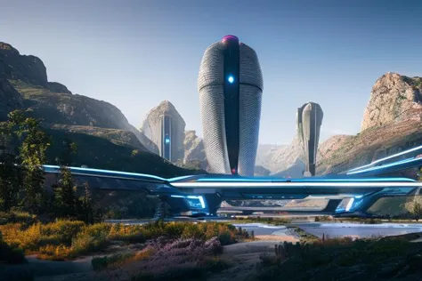 render, landscape of a futuristic sci fi city, sci fi, ultra realistic, high resolution, city