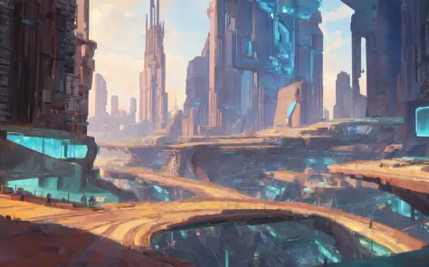 landscape of a futuristic научная фантастика город, научная фантастика, ультра реалистичный, Высокое разрешение, город