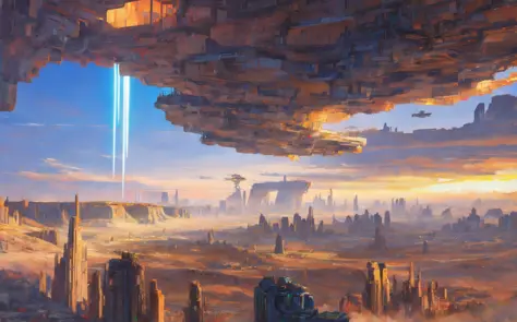 landscape of a futuristic научная фантастика город, научная фантастика, ультра реалистичный, Высокое разрешение, город