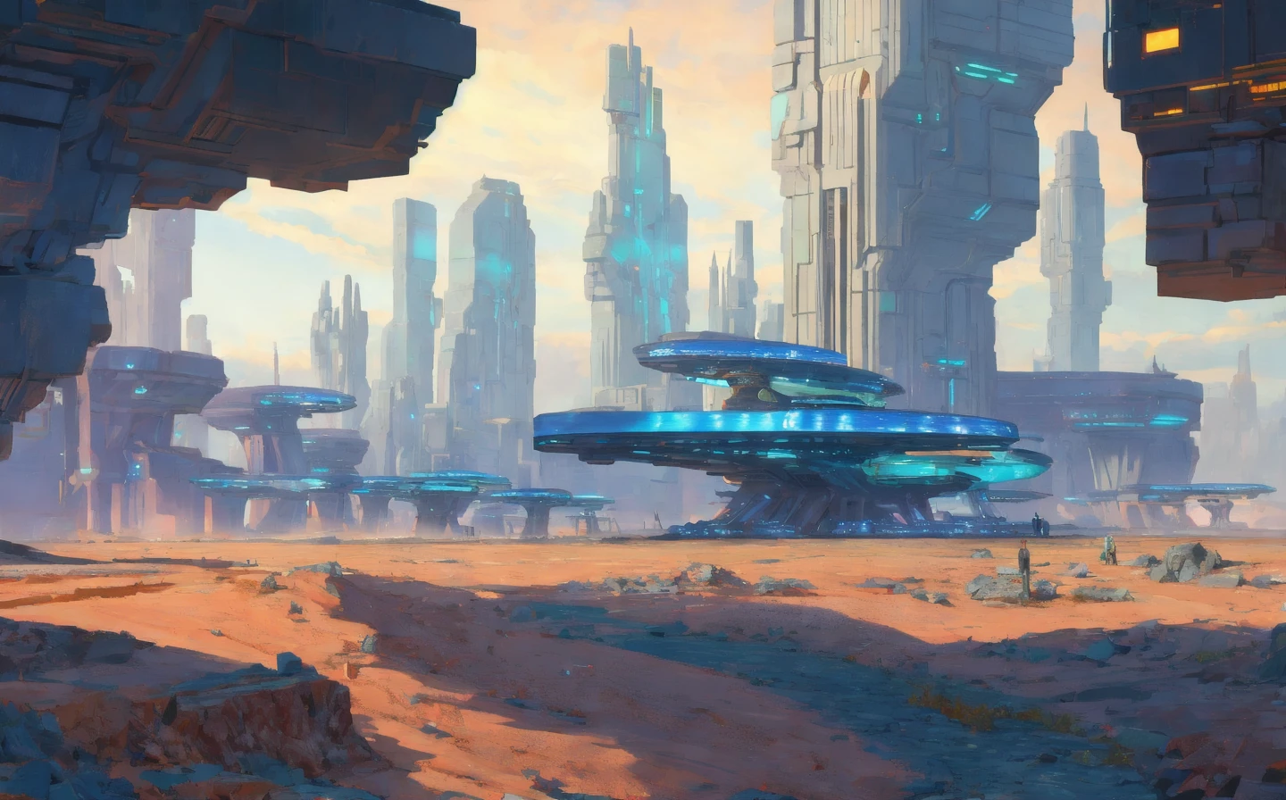 landscape of a futuristic 科幻 城市, 科幻, 超現實, 高解析度, 城市