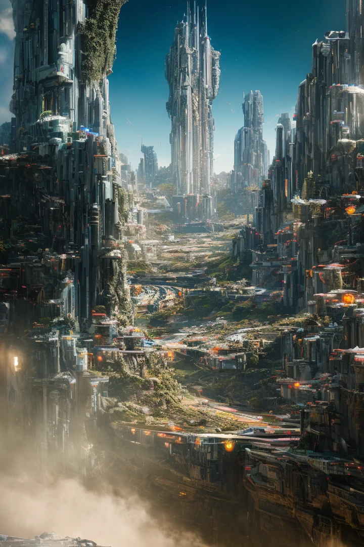 masterpiece, best quality, high quality, extremely detailed CG unity 8k wallpaper, award winning photography, HDR,  Chromatic Aberration ,Photorealistic, extremely detailed, trending on artstation, trending on CGsociety, Intricate, High Detail, dramatic, art by midjourney, landscape of a futuristic sci fi city, sci fi, ultra realistic, high resolution, city