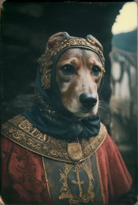 analog film photo ((spectacular analog color film photo of man with dog head))(Christopher, dog headed medieval saint head of a ...