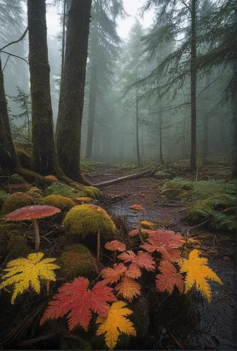 (bright floor level photo within Canadian Mountain Range, National Park, during the last week of September at the height of fall...