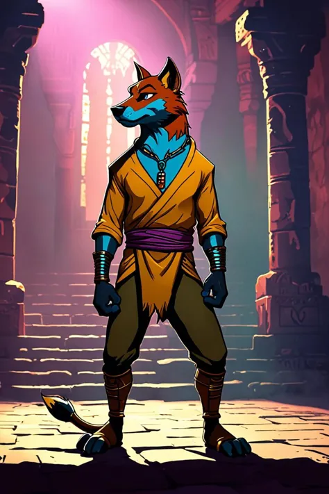 a fursona and looking at dirty fist in a lost temple in the style of color light, moody atmospheric lighting, <lora:sdxl_lightni...