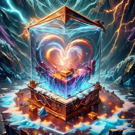 a heart shaped box with a glowing heart inside