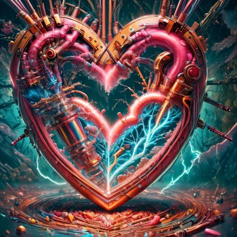 a heart shaped artwork with multiple different types of electrical equipment