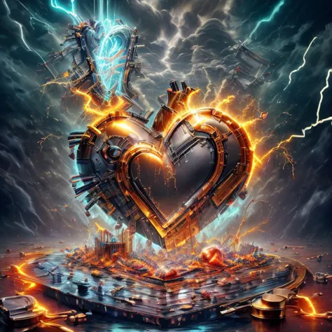 a heart shaped object with lightning and lightning in the background