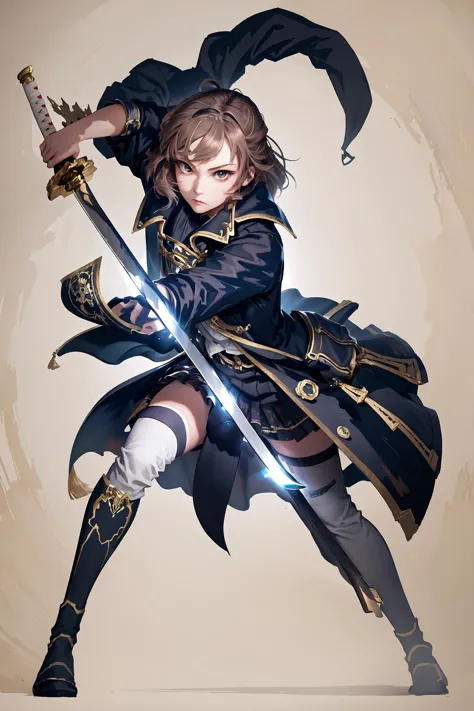 high quality, masterpiece, 1girl, solo, katanaonehand, holding, <lora:ubwkatanaonehand:1>, strike pose, blade down, blade right ...