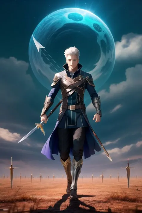 (masterpiece), (high quality, best quality):1.3, male archer releasing rho aias, casting spell, Unlimited Blade Works, best dynamic view, symmetric male head, handsome, 1man, symmetric well drawn male face, very short male white hair spiked buzzed at sides, very symmetric eyes iris pupils, casting spell male pose, male archer clothes with realistic movement, best male anatomy, realistic rho aias shield, fate/series style, insane action, arcane lights, dramatic, cinematic, gravity bending background, fisheye lenses effect, 3d, 3d rendering, cg, cgi, insanely absurdres, high res, real life, ufotable, capcom, new, newest, original, realistic casting rho aias movement, exceptional, epic intricate, best hair, best skin, iridescent,