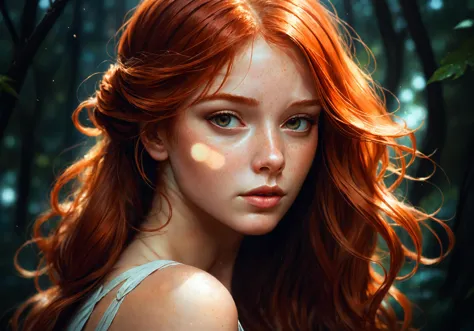freckled redhead girl dark light, intricate, elegant, highly detailed, digital painting, artstation, concept art, smooth, sharp ...