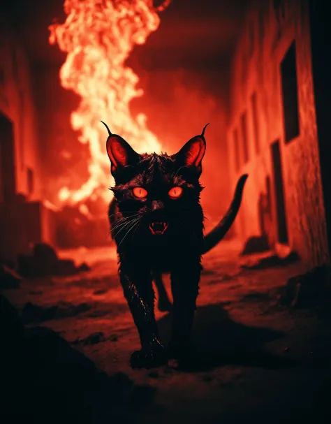 cinematic photo of a devil cat in hell