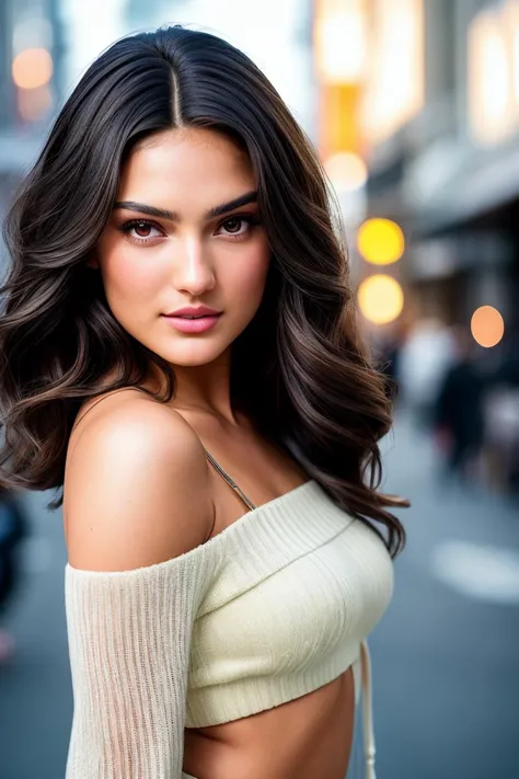 a woman with long hair and a white top posing for a picture