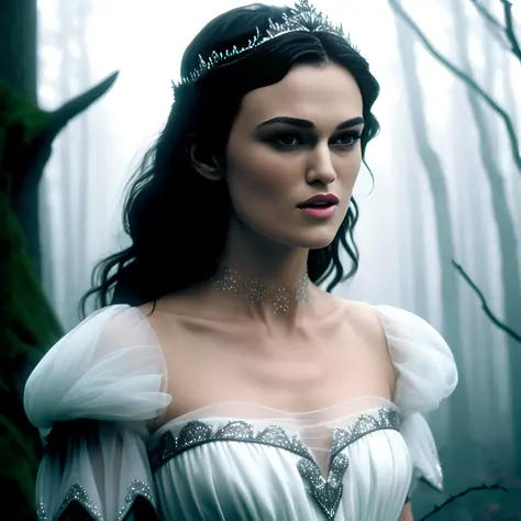 masterpiece, full body intricate, sharp focus, ultrarealistic, teenage keira knightley as snow white, love actually, (waist up),...