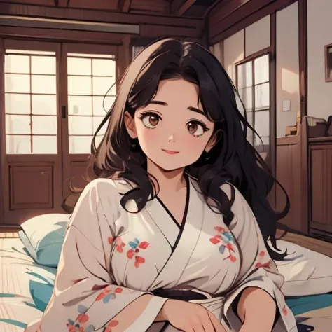 (masterpiece:1.4), high quality, high definition, sharp focus, detailed face, anime, best quality, 4k, 8k, absurd resolution, intricate detail, detailed eyes, animation, illustration, highly detailed, highres, extremely detailed, ETO_OCC, black hair, curly hair, longhair, thick eyebrows, long hair, (looking at viewer:1.4), (plump:1.2), (hazel eyes:1.3), lora:perfetfingers:1>, prettify, OverallDetail, Illust-InstaFilter, hotify, edgQuality, Earth-QualityPos, BodyPositive, Best_QualityPos, applecheek, 1girl, barefoot, full body, large breasts, shy, embarrassed, indoors, (perfect arms), (detailed hands) gasping, ecstasy, seductive smile washitsu, tatami, shouji, (japanese clothes), (lying:1.6), (on back:1.5), (lying on floor:1.4), cleavage, (print kimono),