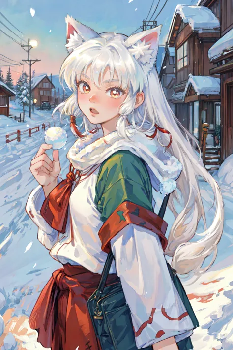 anime girl with white hair and white cat ears holding a cup of coffee