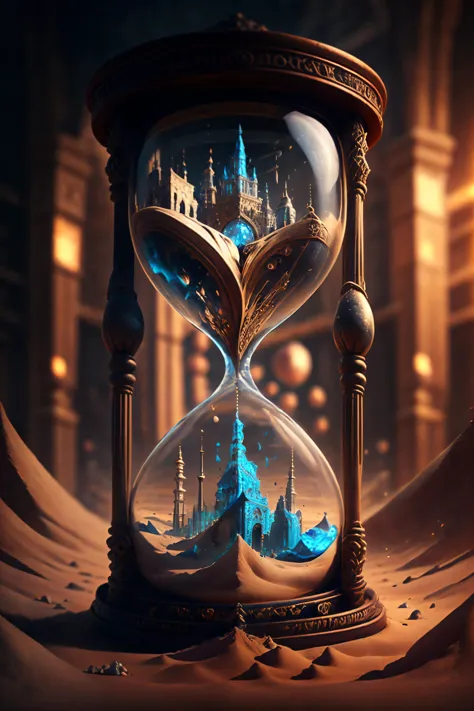 (Hourglass standing in magical room),sand is running from top to bottom, (dark magic), (grim), (intricate details), (hyperdetailed), 8k hdr, high detailed, lot of details, high quality, soft cinematic light, dramatic atmosphere, atmospheric perspective <lora:Hourglass_Sora:0.8> Hourglass