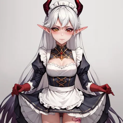 a woman in a maid outfit with horns and a dress