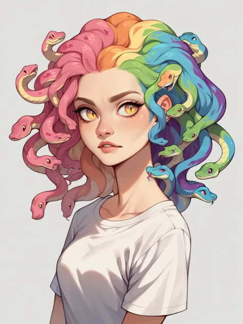 a woman with colorful hair and octopus tentacles on her head