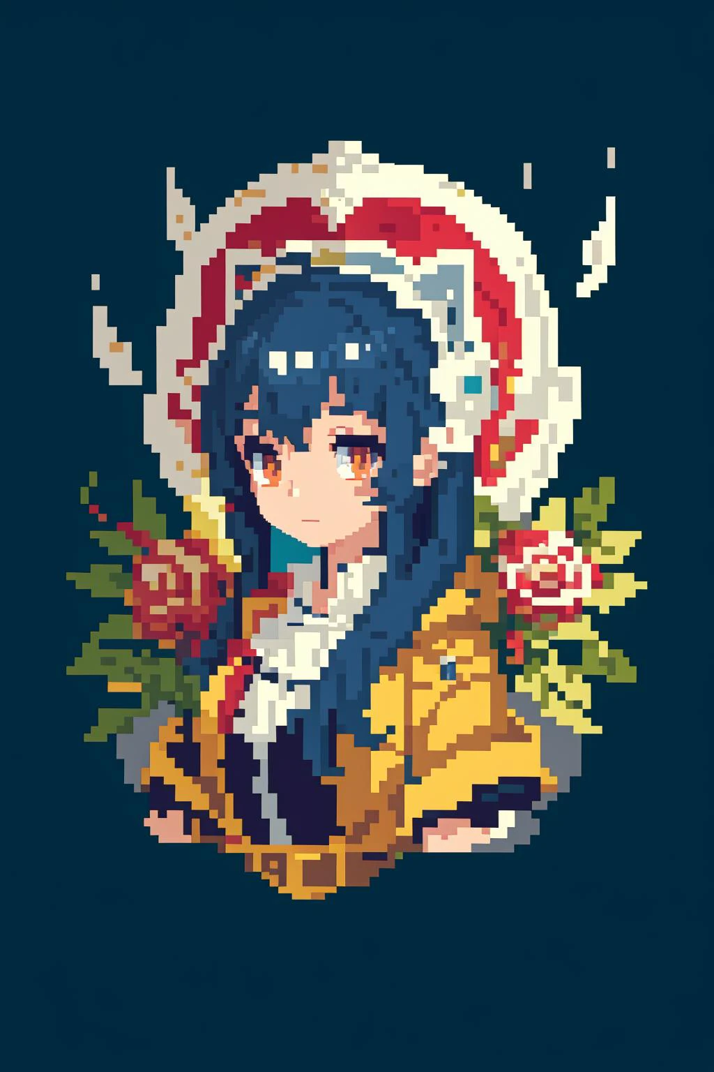 A Close Up Of A Pixel Art Of A Woman With A Flower - Seaart Ai