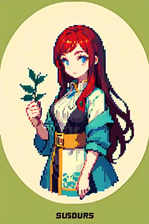 red hair, warrior,  (masterpiece, top quality, best quality),pixel,pixel art, 1girl, (best quality:1.3),(masterpiece:1.1),(illustration:1.2),(ultra-detailed:1.2)
