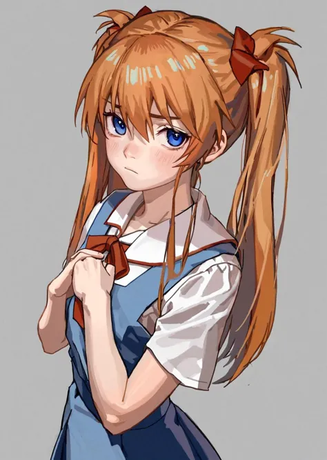 anime girl with ponytail and blue eyes holding a tie