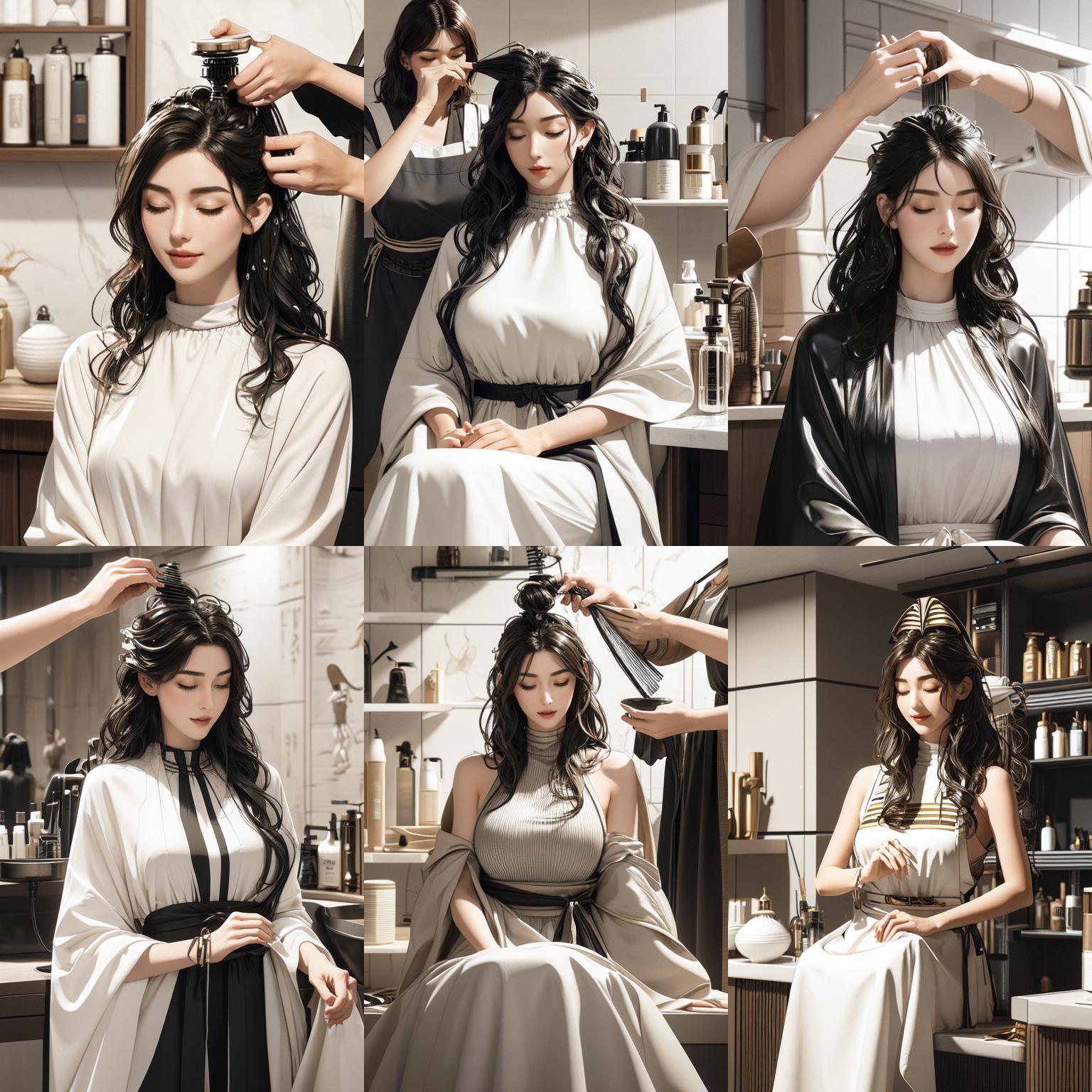 A group of photos of a woman in a white dress - SeaArt AI