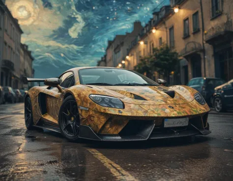 a close up of a car parked on a street with a sky background