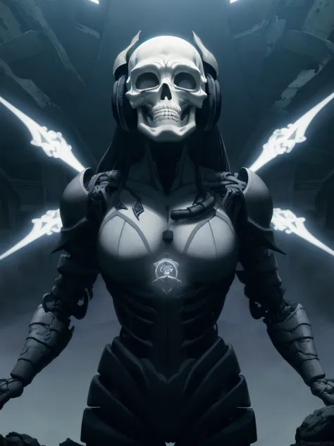 <lora:Biomechanicals_v2_lora1500:0.777>
black background, recording studio, dark colors, dark lighting, neon
1girl, dj, necromancer, skull face, headphones, demon horns, pentagram, black metal style, biomechanical
DeepDarkestV1