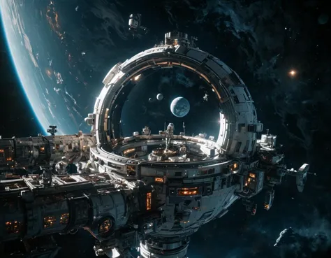 a spaceship in space with a view of the earth