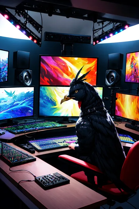 there is a bird sitting on a desk in front of a computer