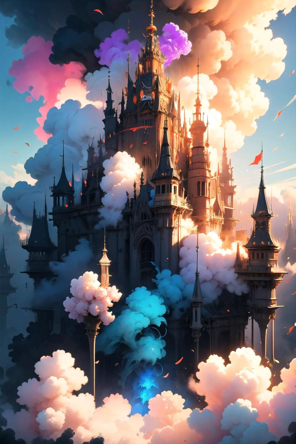 豐富多彩的_煙霧, 抽煙, 煙霧, 抽煙 trail, blue 抽煙,
Top view of hyper 詳細的 supermassive royal castle, 來自黑暗幻想, 電腦圖形學, 深度聚焦, 體積照明, photo實際的, 實際的, 詳細的, hyper實際的, 複雜的, 複雜的 maximalistic,