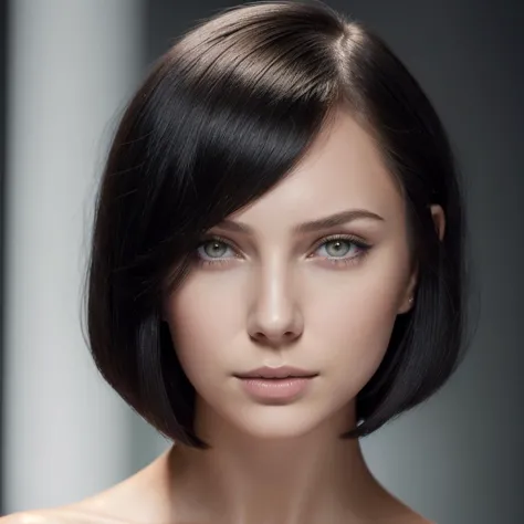 1 girl,  Sophia Ivanovic, beautiful, bob haircut, black hair, pale skin, sharp complexion, very prominent cheekbones, portrait p...