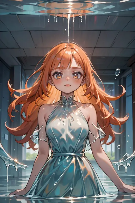 (masterpiece, best quality), 1girl,  <lora:water_dress-1.0:1> water dress, long hair, orange hair,