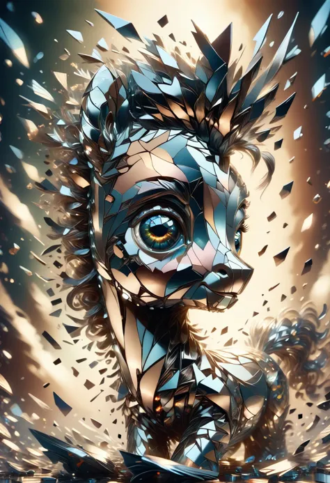 a digital painting of a woman with a broken face and broken glass