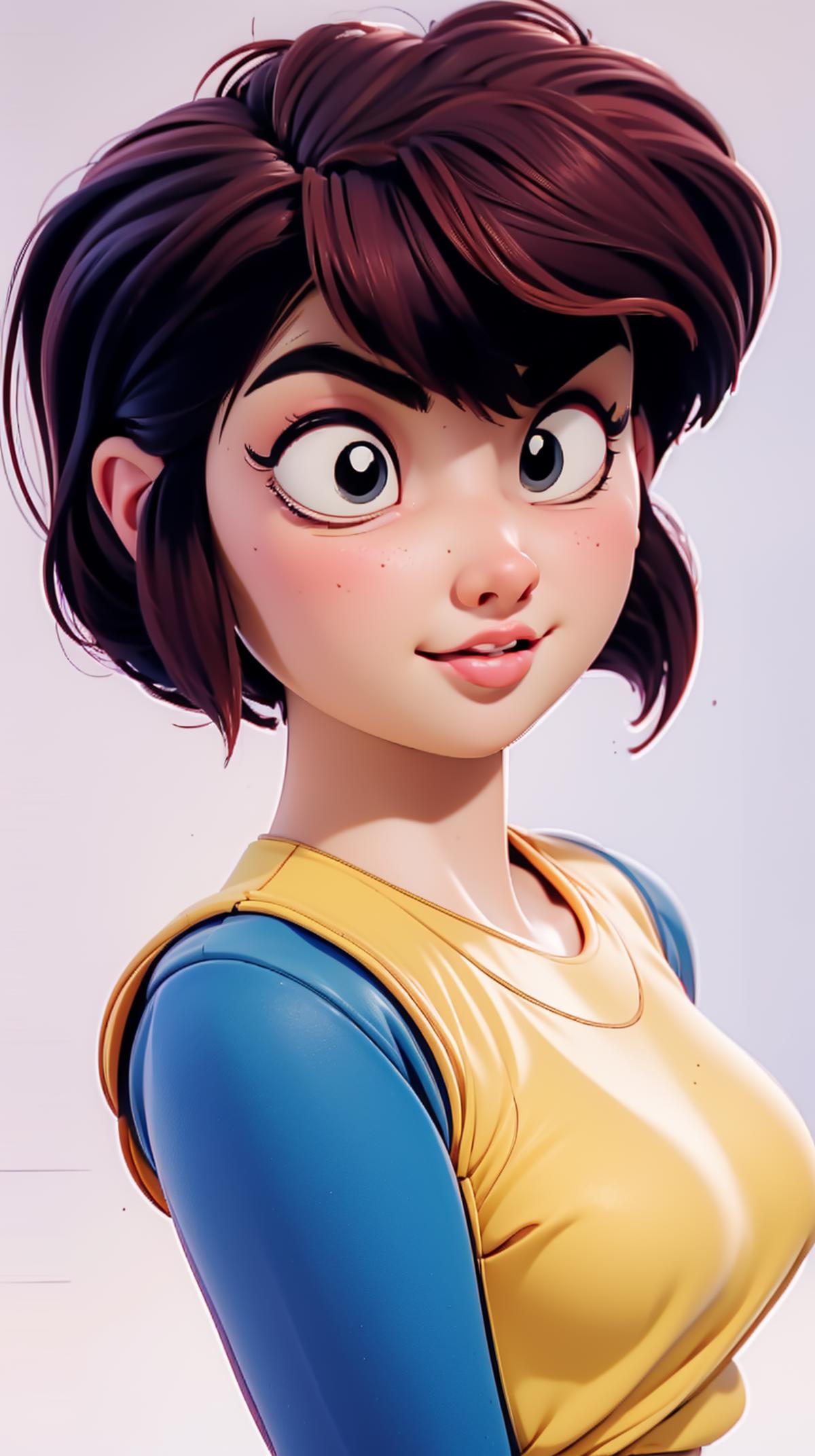 A close up of a cartoon character with a yellow shirt - SeaArt AI