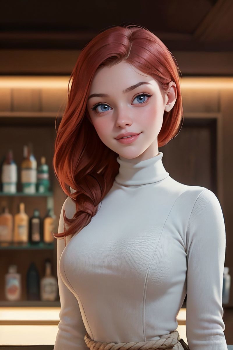 A close up of a woman with red hair wearing a white dress - SeaArt AI