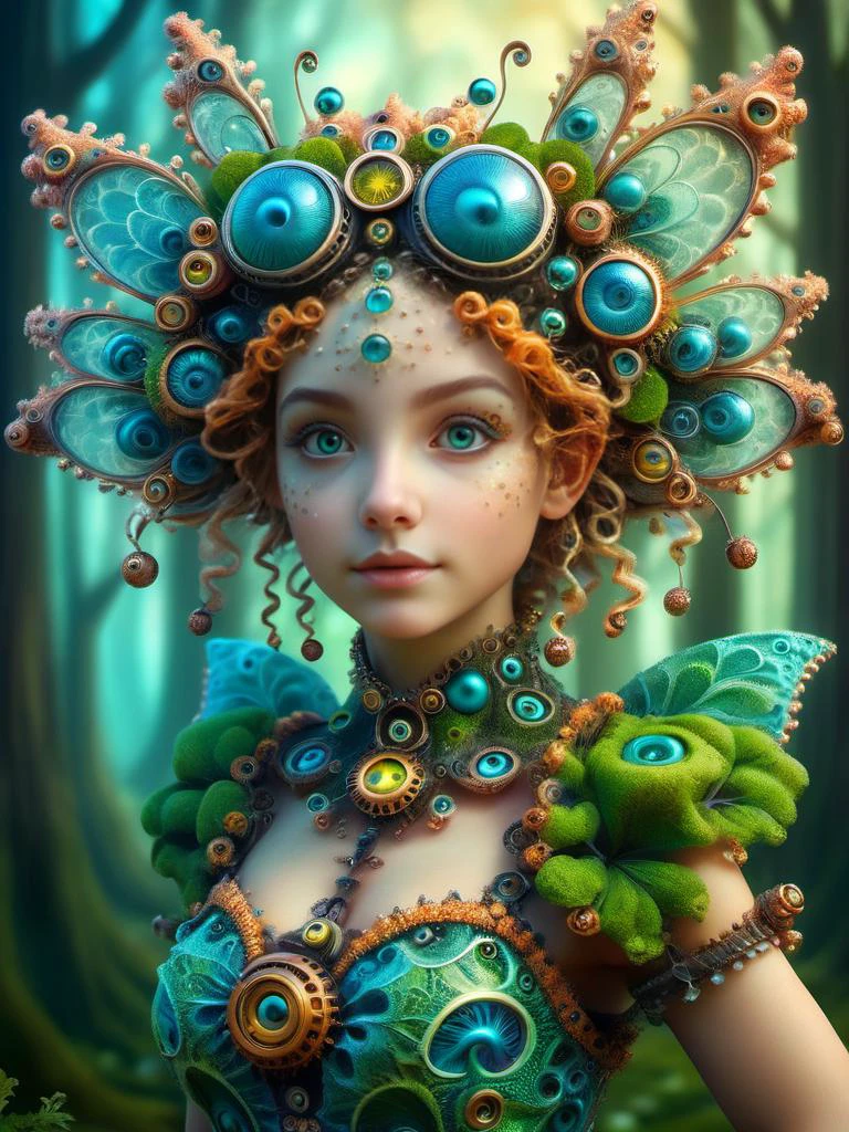 award winning photography of a cute nymph with natural beauty made of ral-mndlbrt in wonderland, magical, whimsical, fantasy art concept, steampunk, intricate details, best quality, masterpiece, ultra sharp, realism, hyper realistic 