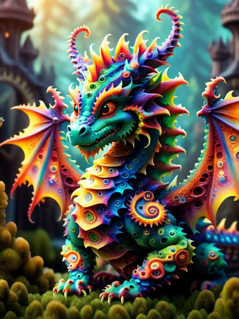 award winning photography of a cute dragon with smoldering scales made of ral-mndlbrt in wonderland, magical, whimsical, fantasy art concept, steampunk, intricate details, best quality, masterpiece, ultra sharp, realism, hyper realistic 