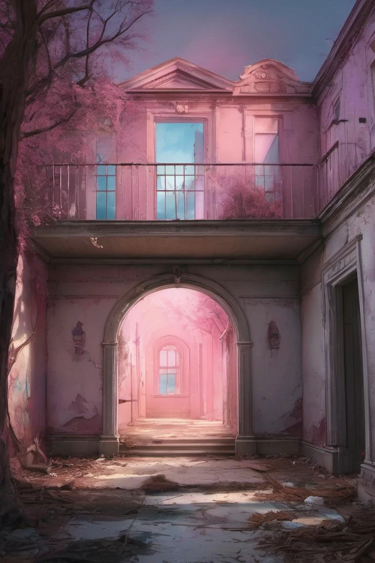 breathtaking concept art hyperrealistic watercolor painting line art drawing ((An abandoned asylum with broken windows, dark corridors, and eerie echoes. Asylum whites, haunting blues, and unsettling shadows. Haunting and abandoned.), (scenic enviroment ((A landscape with a pink atmosphere that scatters the light in different hues, creating a colorful and whimsical environment. The flora is fantastical and whimsical, such as cotton candy clouds, rainbow flowers, and candy cane trees. The geology is mostly soft and sweet, with marshmallows, chocolate, and jelly. The mood is playful and fun.):1.3))),  by Artist Kelly McKernan:1.3),(by Artist Kadir Nelson:1.3) . professional, sleek, modern, minimalist, graphic, line art, vector graphics . vibrant, beautiful, painterly, detailed, textural, artistic . photorealistic, extreme detail, lifelike, crisp, precise,blurry . digital artwork, illustrative, painterly, matte painting, highly detailed . award-winning, professional, highly detailed