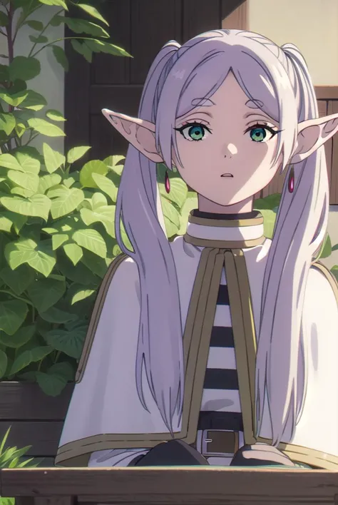 frieren, <lyco:frieren-lyco-nochekaiser:1>,
frieren, long hair, twintails, (green eyes:1.5), grey hair, pointy ears, elf,
BREAK shirt, long sleeves, jewelry, pantyhose, earrings, striped, black pantyhose, capelet, striped shirt,
BREAK looking at viewer, upper body, full body,
BREAK outdoors, sky, nature,
BREAK <lyco:GoodHands-beta2:1>, (masterpiece:1.2), best quality, high resolution, unity 8k wallpaper, (illustration:0.8), (beautiful detailed eyes:1.6), extremely detailed face, perfect lighting, extremely detailed CG, (perfect hands, perfect anatomy),